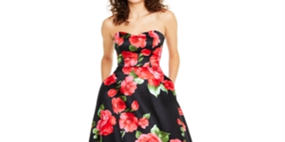 B Darlin Women's Strapless Floral Print Gown Red Size 9-10