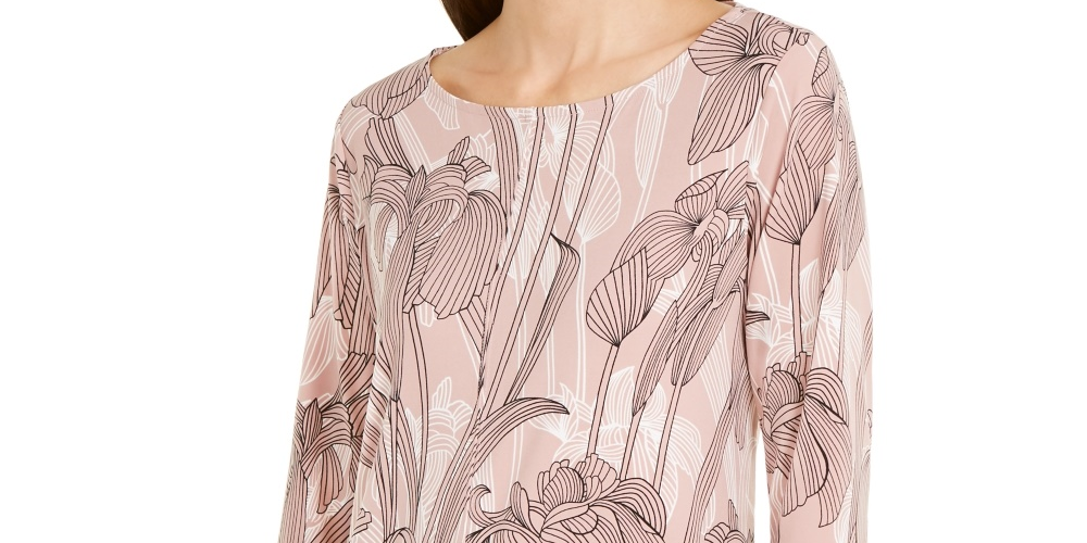 Alfani Women's Printed Mesh Tunic Pink Size Medium