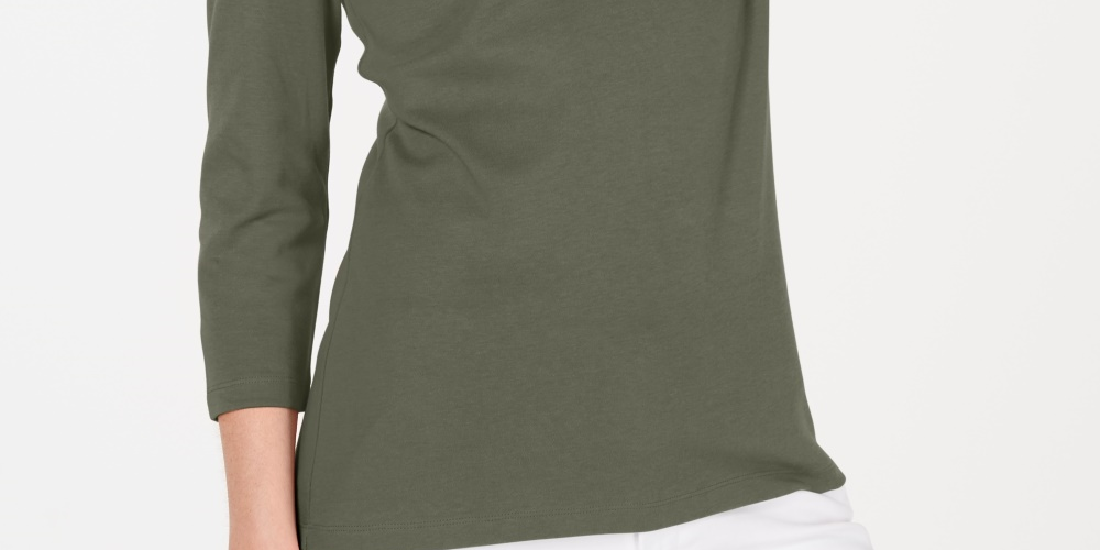 Karen Scott Women's Cotton Scoop-Neck Top Green Size Petite Medium