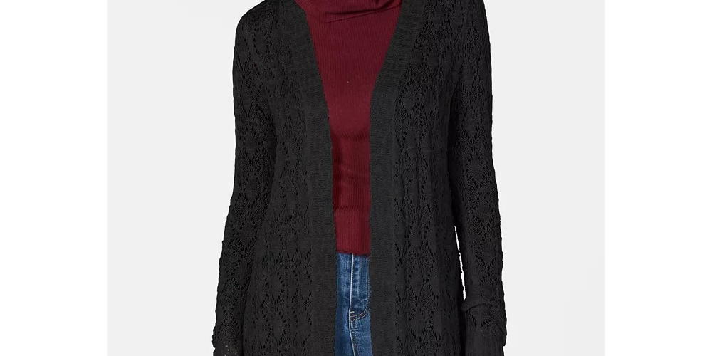 American Rag Juniors'' Crochet Open-Front Cardigan Sweater Black Size Medium
