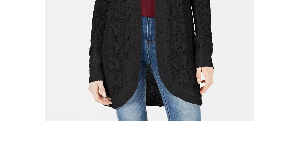 American Rag Juniors'' Crochet Open-Front Cardigan Sweater Black Size Medium