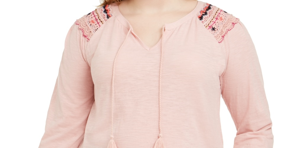 Style & Co Women's Plus Embroidered Keyhole Top Pink Size 1X