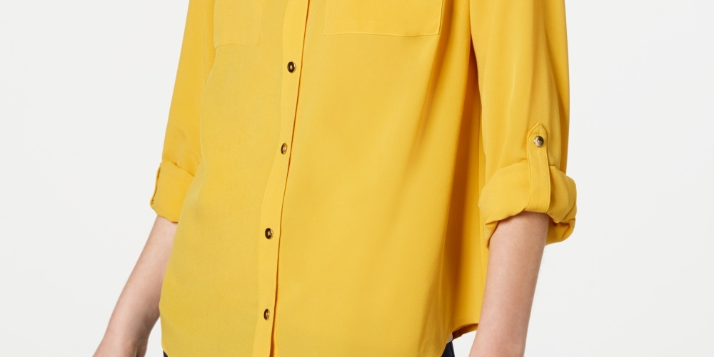 Charter Club Women's Two-Pocket Shirt Gold Size Small