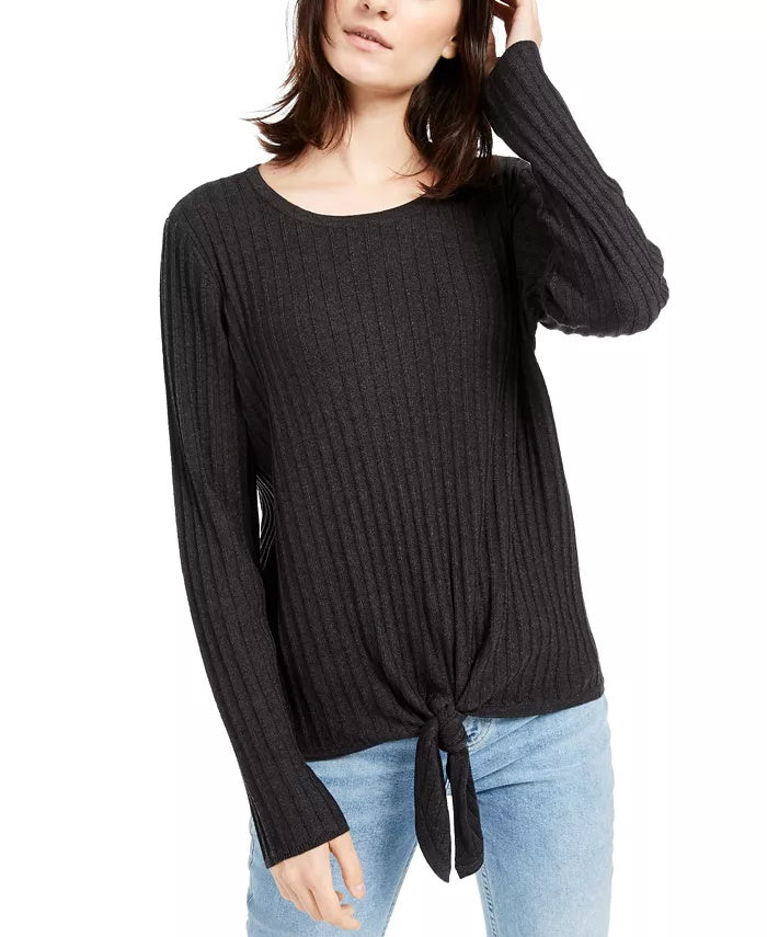 INC International Concepts Women's Ribbed Knotted SweaterDark Charcoal Size XX-Large