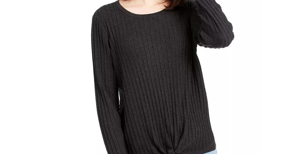 INC International Concepts Women's Ribbed Knotted SweaterDark Charcoal Size XX-Large