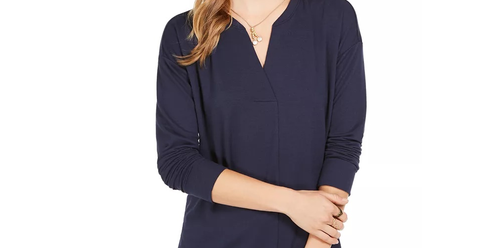 Style & Co Women's Split-Neck Top Black Size X-Small