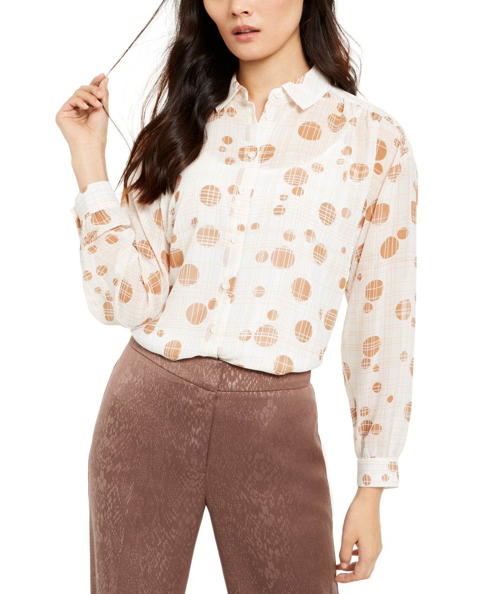 Alfani Women's Printed Blouse White Size Medium