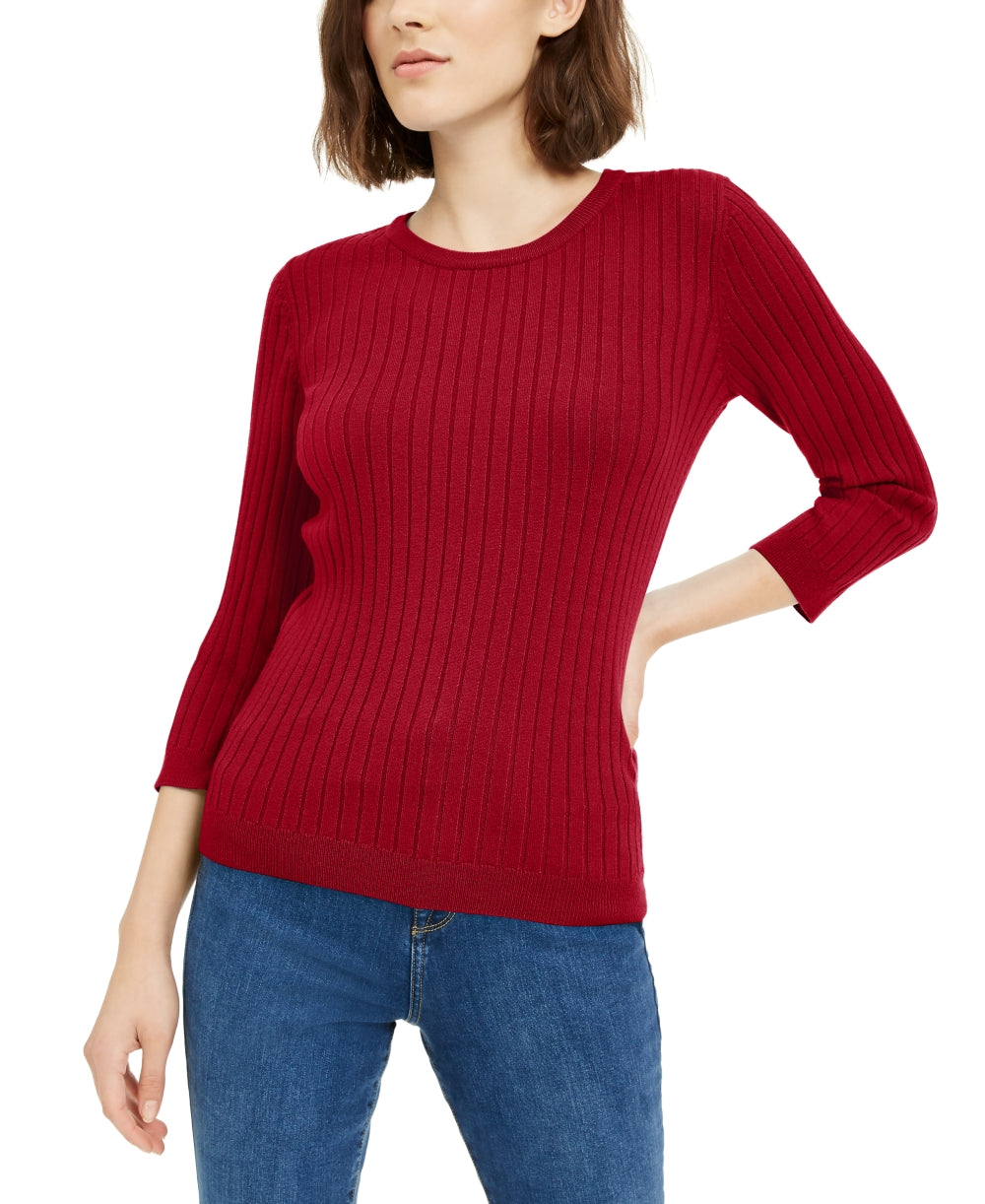 Maison Jules Women's Ribbed Crew-Neck Sweater Red Size X-Small