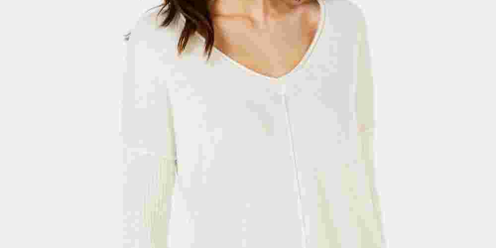 INC International Concepts Women's Ribbed Long-Sleeve Tunic Sweater White Size X-Large