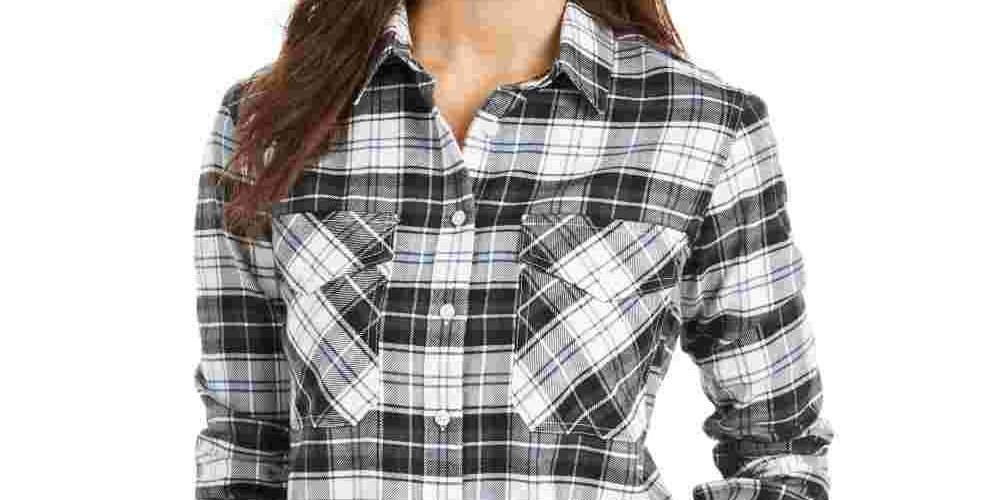 Pendleton Women's Elbow-Patch Flannel Shirt White Size XX-Small