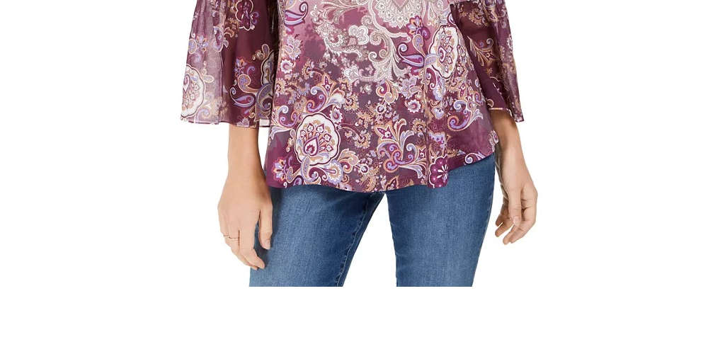 Style & Co Women's Printed Babydoll Tunic Purple Size X-Small