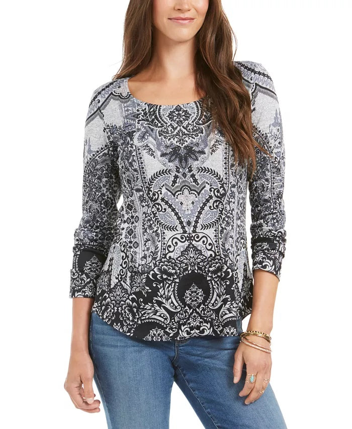 Style & Co Women's Printed Top Black Size Medium