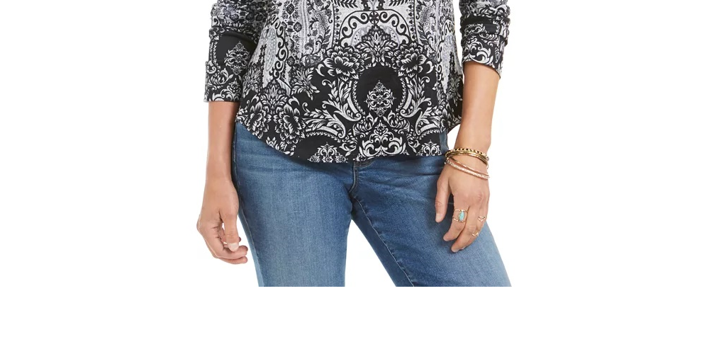 Style & Co Women's Printed Top Black Size Medium
