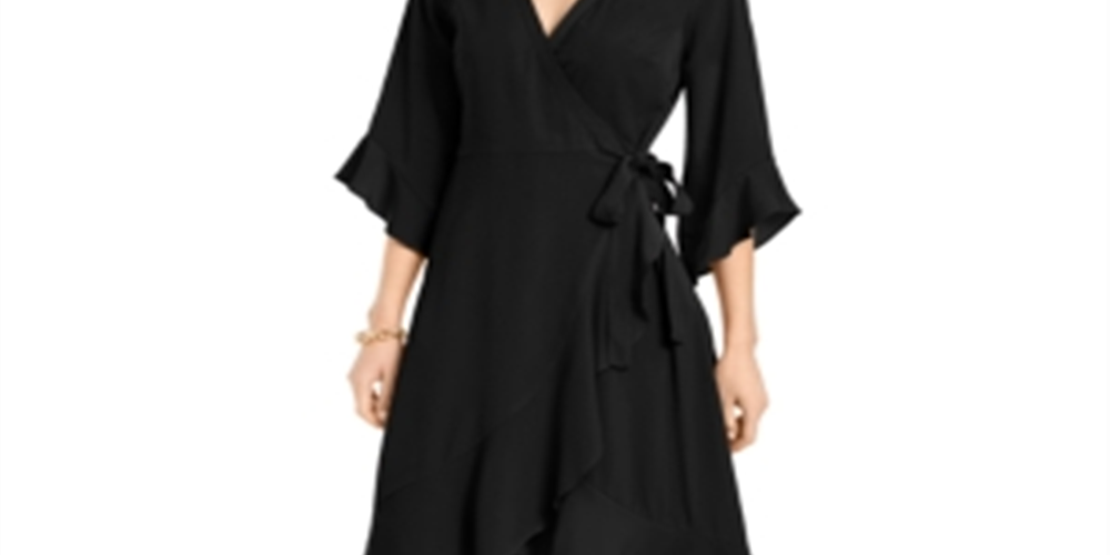 Thalia Sodi Women's Ruffled Wrap Dress Black Size Large