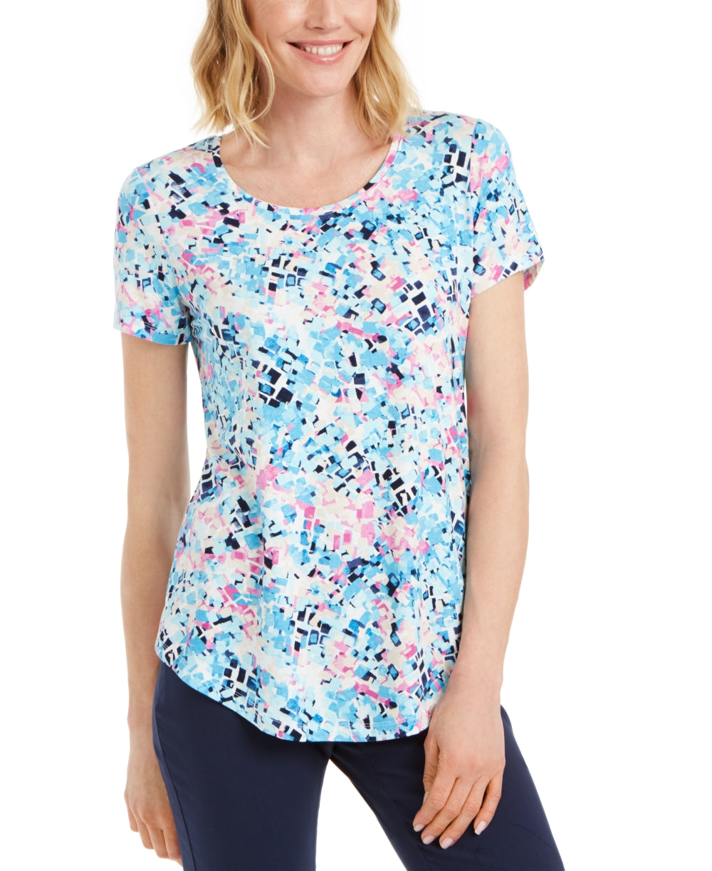 JM Collection Women's Printed Scoop Neck T-Shirt Blue Size X-Large