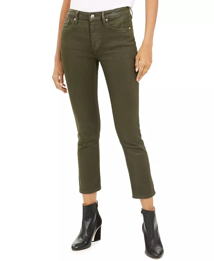 Vigoss Women's Olive Coated Straight-Leg Jeans Green Size 29W-26L