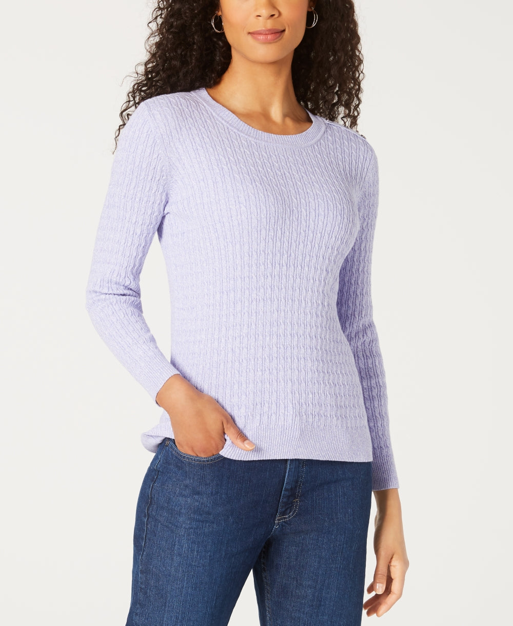 Karen Scott Women's Cotton Baby Cable-Knit Sweater Purple Size Medium