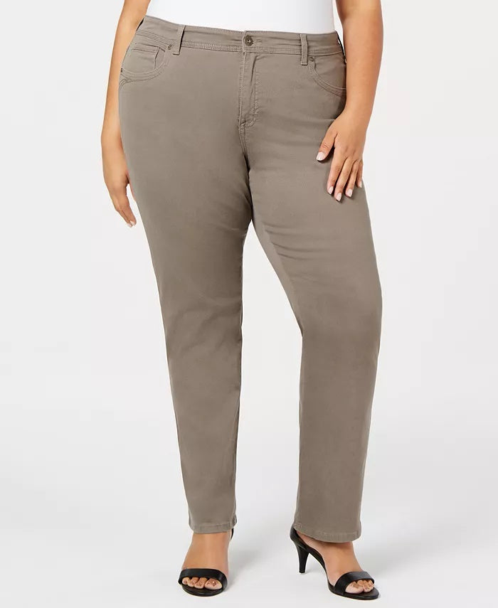 Style & Co Women's Tummy Control Straight Leg Jeans Brown Size Petite Small