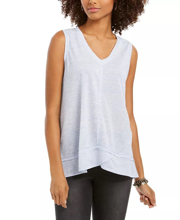 Style & Co Women's V Neck High Low Tank Top White Size Small