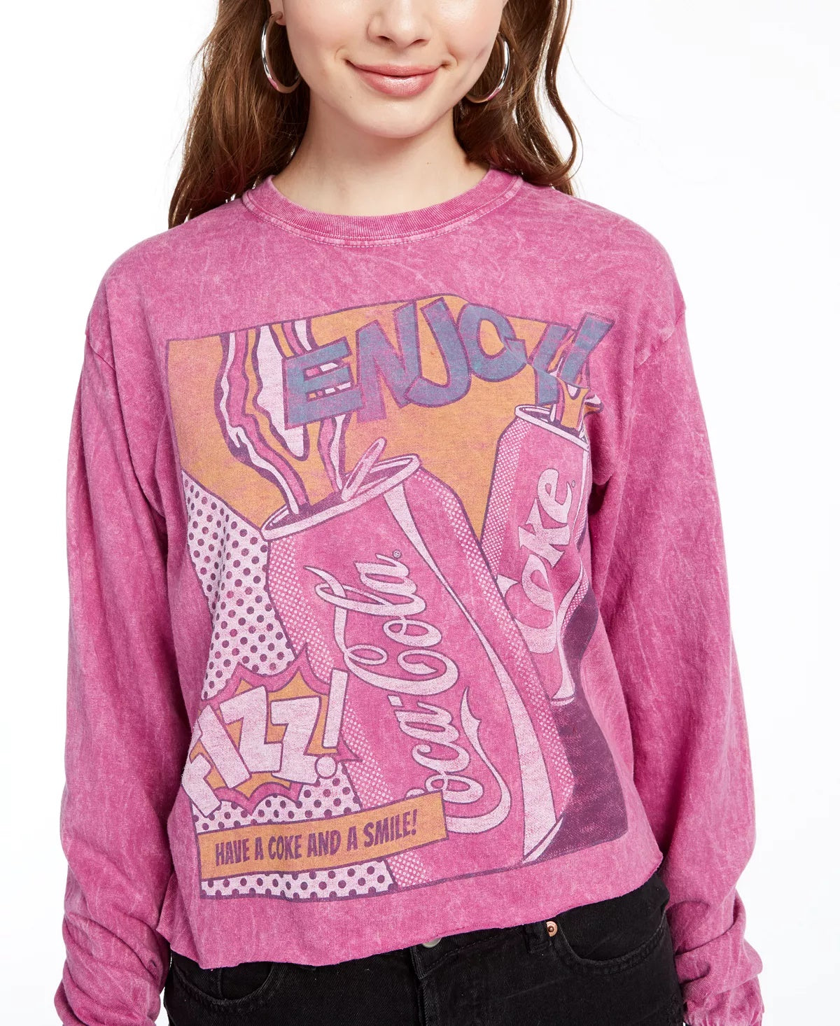 True Vintage Women's Cotton Enjoy Coca-Cola Graphic-Print T-Shirt Pink Size Large