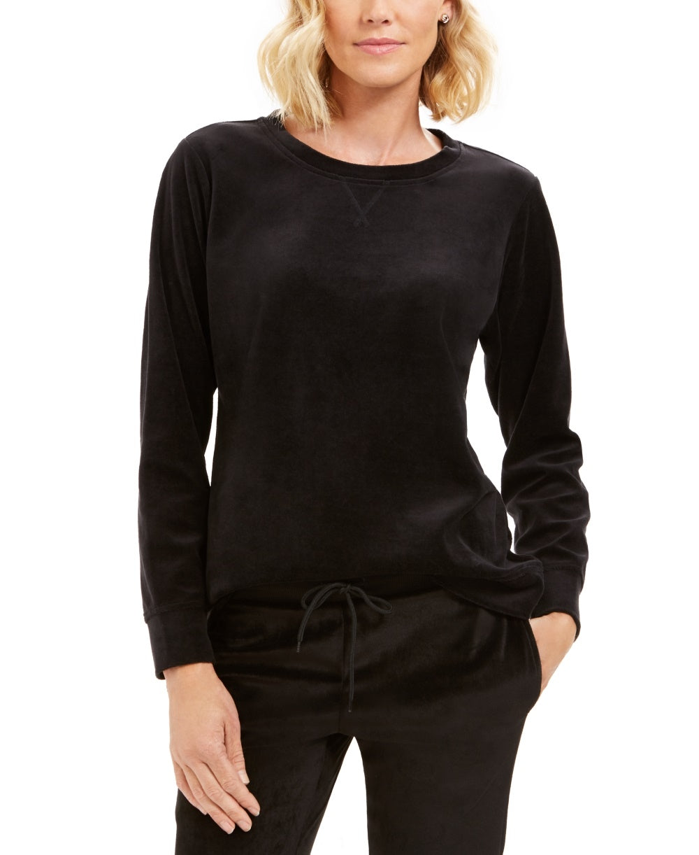 Karen Scott Women's Sport Velour Sweatshirt Black Size Small
