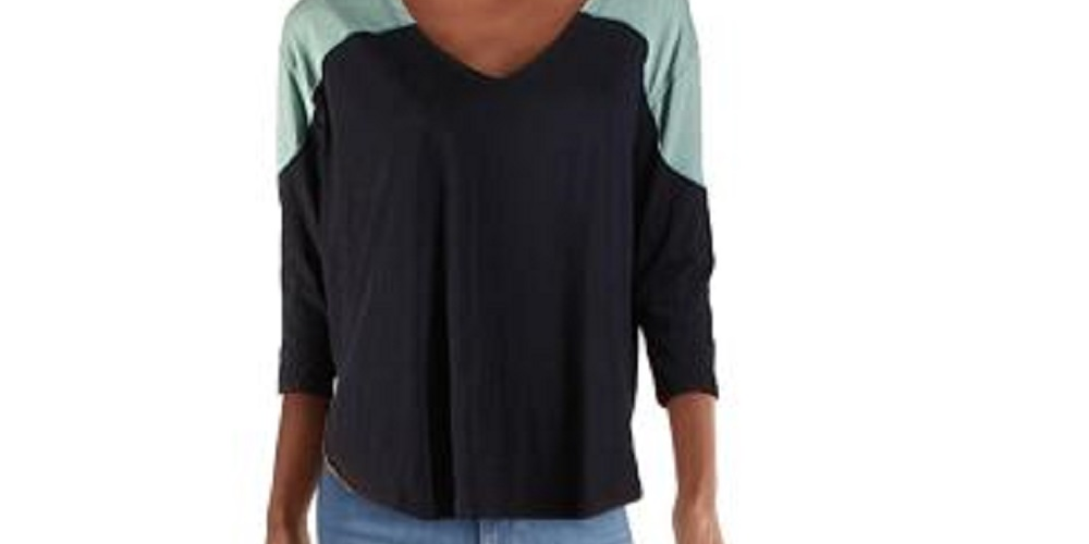 Free People Women's 3/4 Sleeve Scoop Neck Top Blue Size X-Large