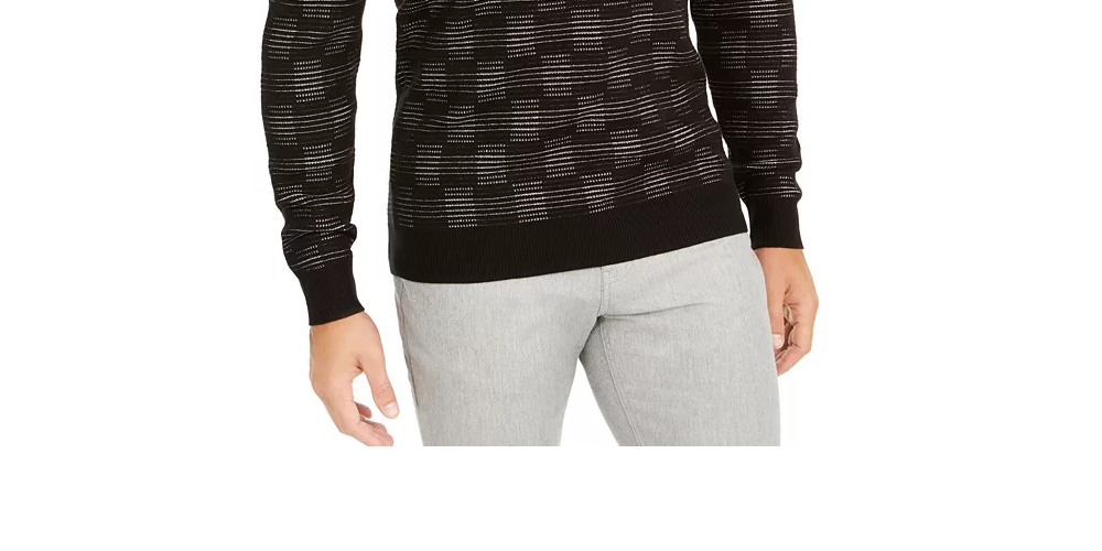 Alfani Men's Classic Fit Metallic Check V Neck Sweater Black Size Small