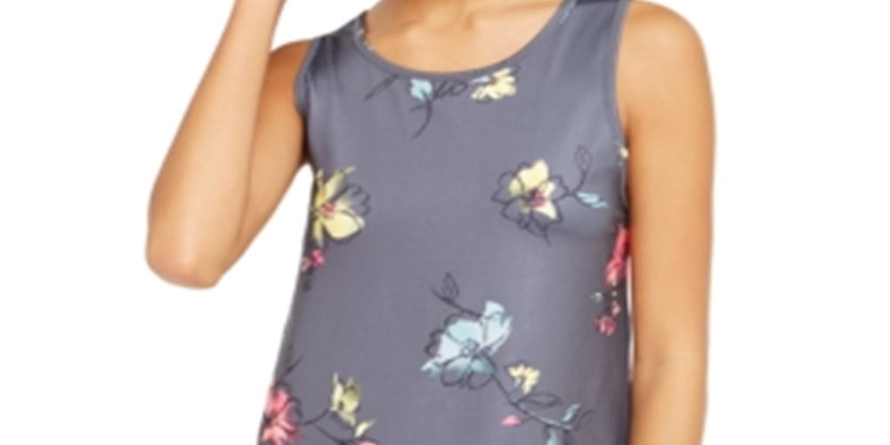 Ideology Women's Floral Print Mesh Back Tank Top Grey  Size XXL