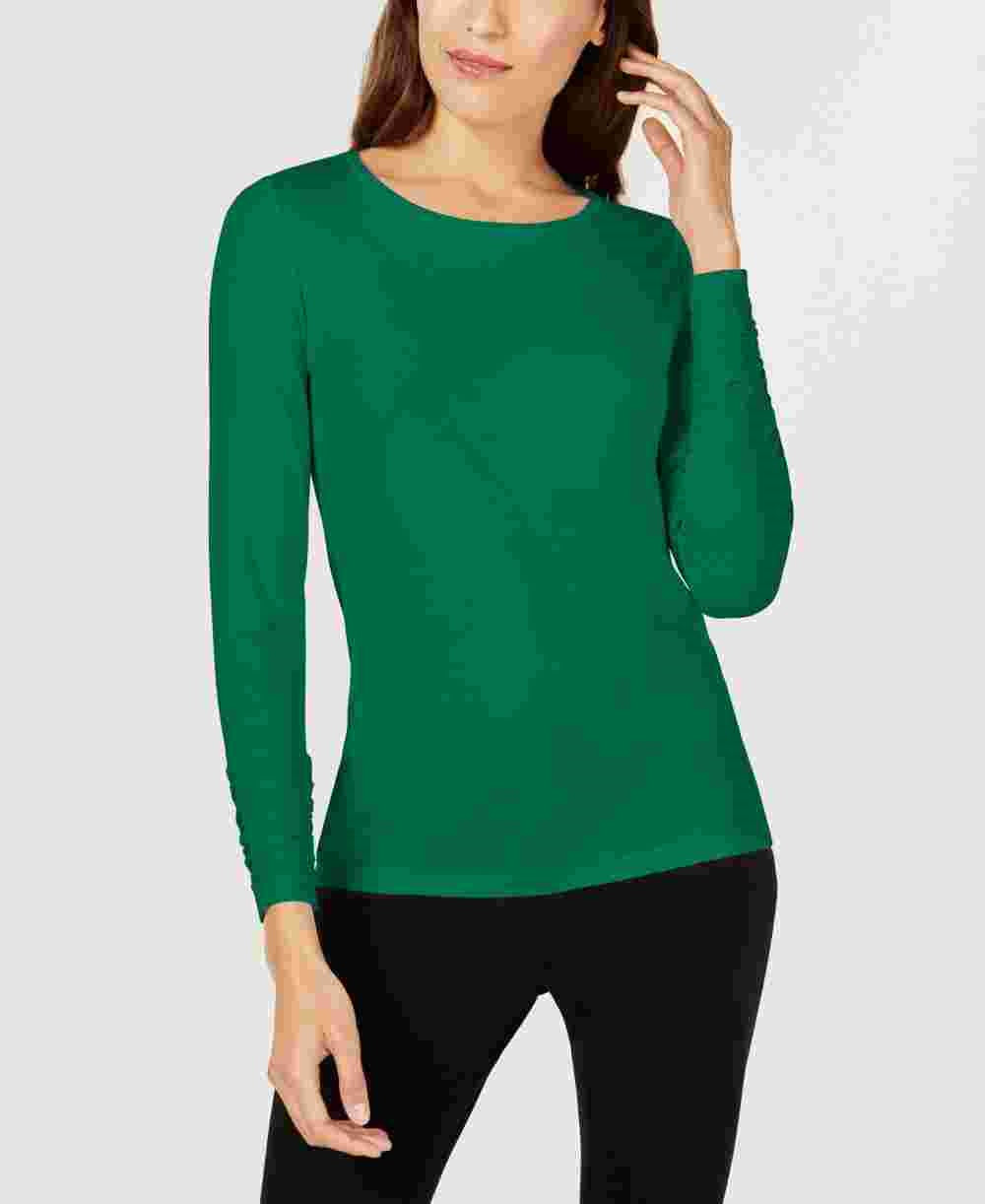 Alfani Women's Ruched Sleeve Pullover Blouse Green Size Medium