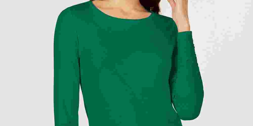 Alfani Women's Ruched Sleeve Pullover Blouse Green Size Medium