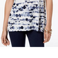 Alfani Women's Printed Grommet Neck Top Blue Size PL