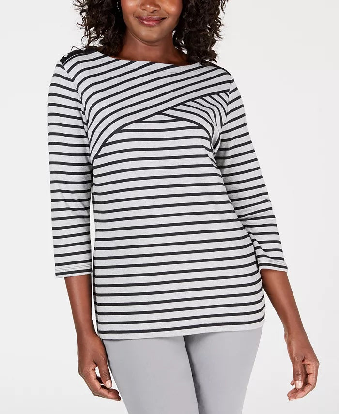 Karen Scott Women's Striped Top Charcoal Size PXL
