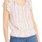 INC International Concepts Women's Striped Smocked Top  White/Blue Size Large