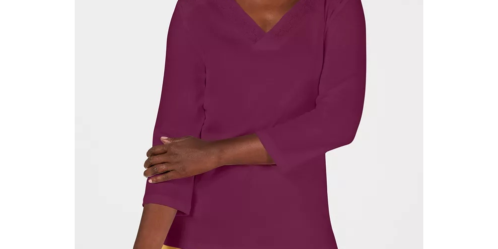 Karen Scott Women's Eyelet Trim Top Pink Size X-Small