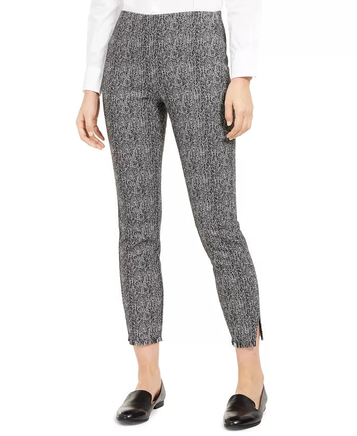Alfani Women's Tweed Fringe Hem Ankle Pants Black Size 2