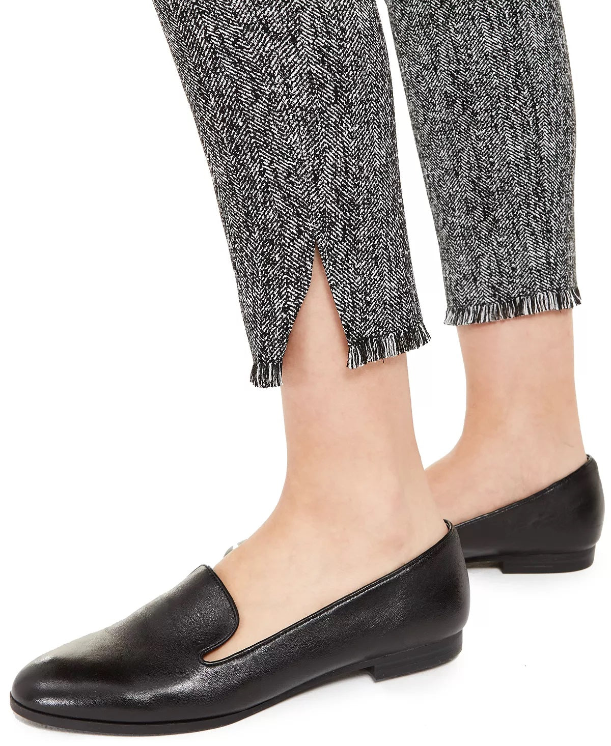 Alfani Women's Tweed Fringe Hem Ankle Pants Black Size 2