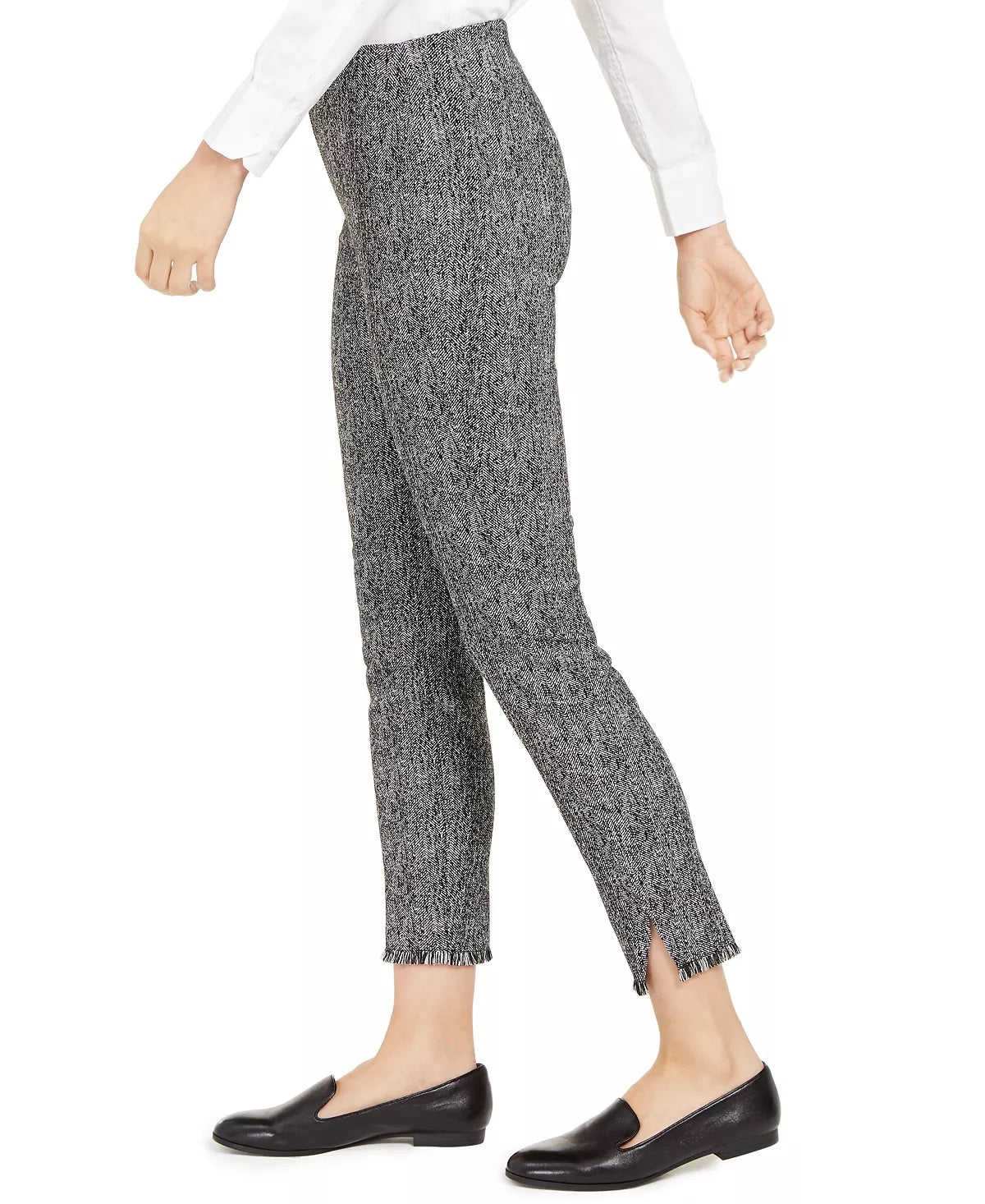Alfani Women's Tweed Fringe Hem Ankle Pants Black Size 2