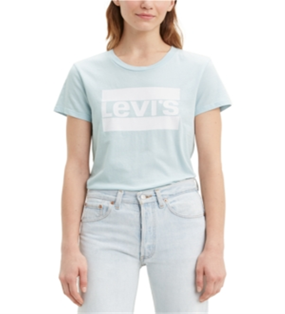 LEVI'S Women's Light Blue Logo Graphic Short Sleeve Top Blue Size X-Large