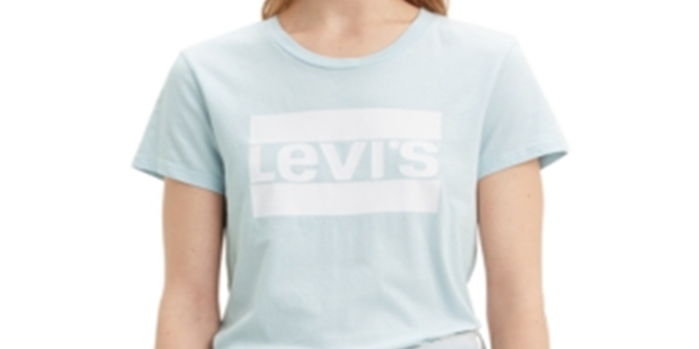 LEVI'S Women's Light Blue Logo Graphic Short Sleeve Top Blue Size X-Large
