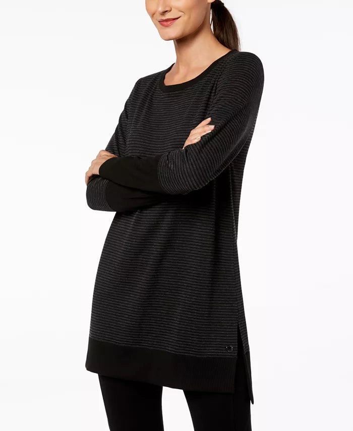 Ideology Women's Long-Sleeve Tonal-Stripe Tunic Black Size X-Small