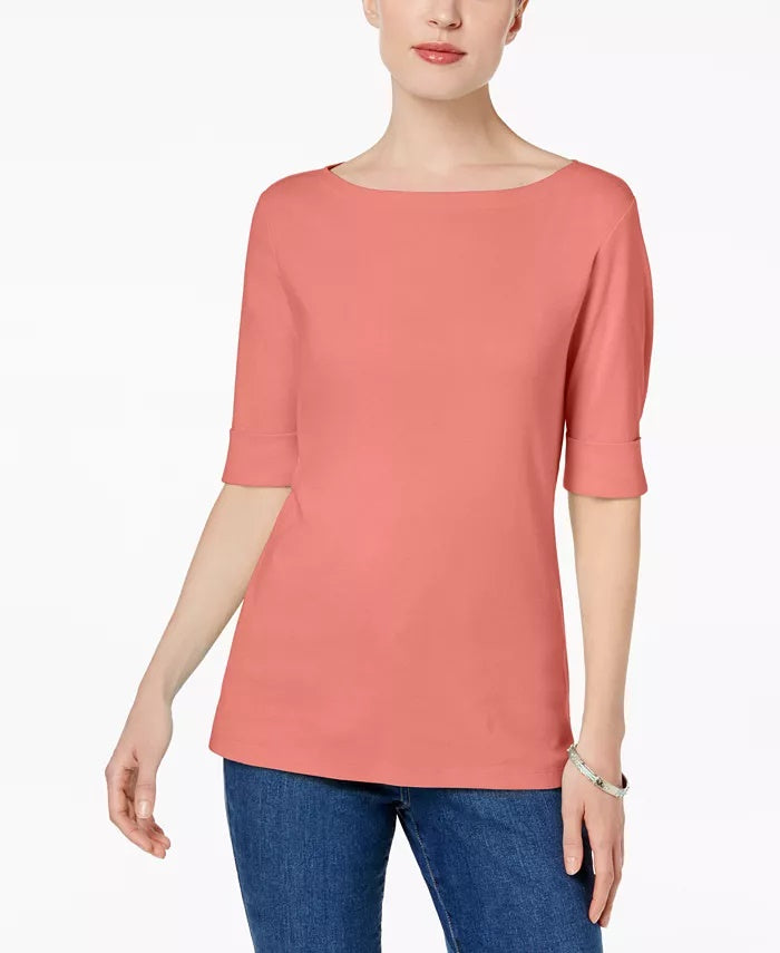 Karen Scott Women's Petite Elbow-Sleeve Top Red Size Medium