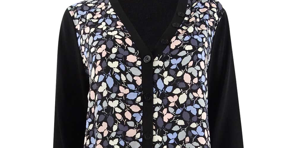 Anne Klein Women S Floral-Print Cardigan Charcoal Size Large