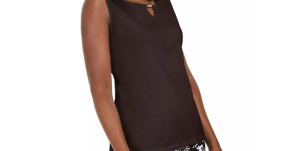 Karen Scott Women's Embellished Keyhole Tank Brown  Size Large