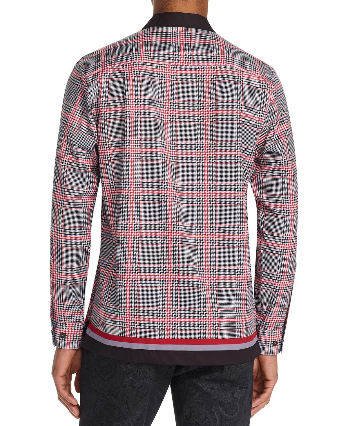 Tallia Men's Slim Fit Performance Stretch Check Long Sleeve Camp Shirt Red Size Medium
