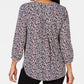 JM Collection Women's Pleated Back Blouse Blue Size Medium