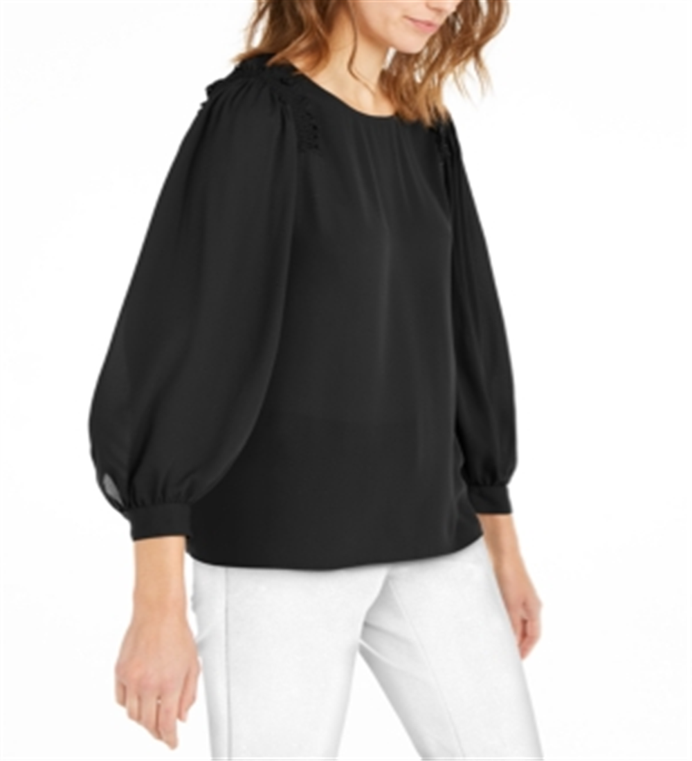 Alfani Women's Ruffled Scoop Neck Wear to Work Top Black Size Medium