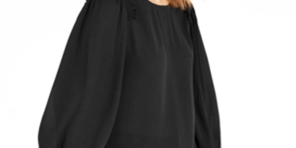 Alfani Women's Ruffled Scoop Neck Wear to Work Top Black Size Medium