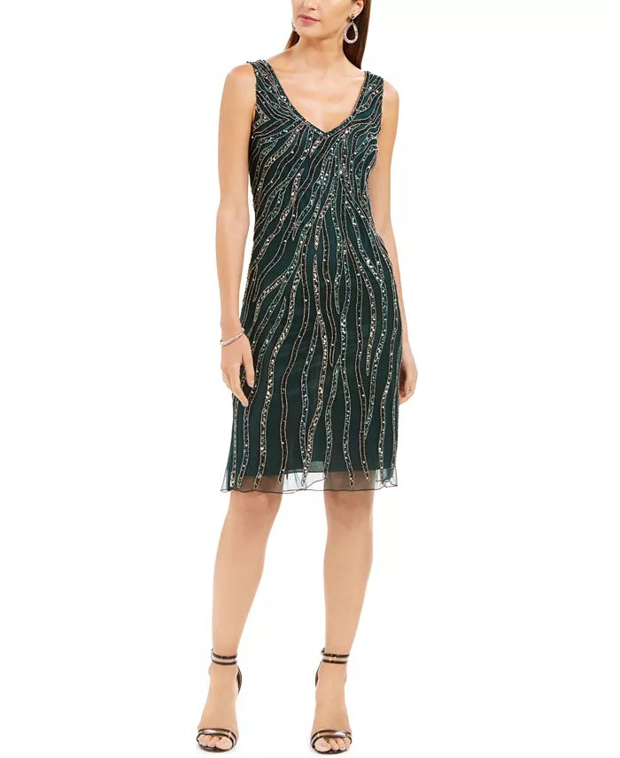 J Kara Women's Allover Sequin Sheath Dress Green Size 12
