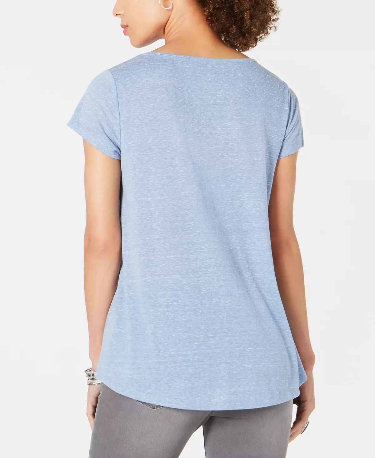 Style & Co Women's Floral Short Sleeve V Neck T-Shirt Blue Size Medium
