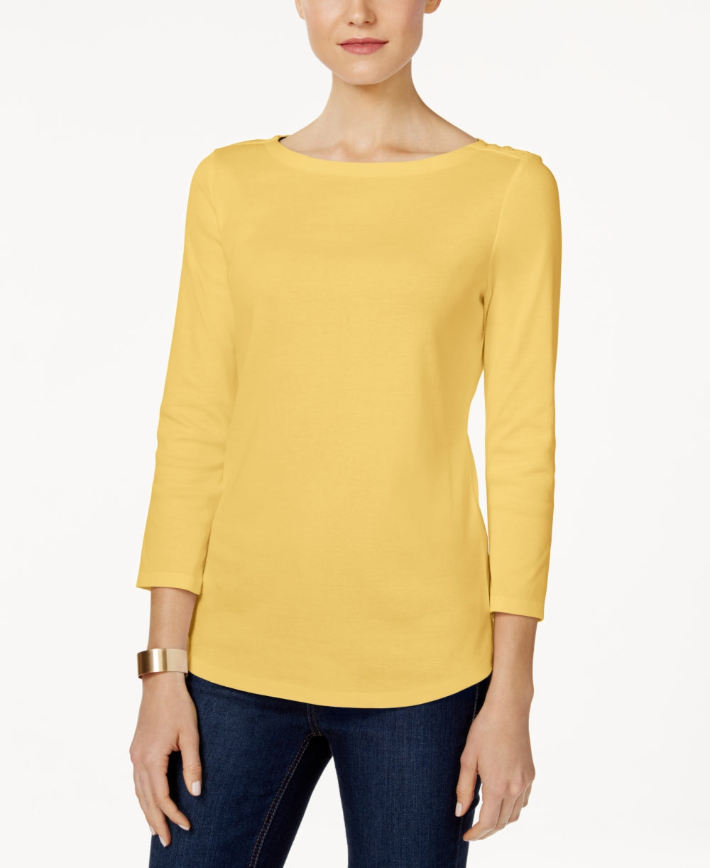 Charter Club Women's Boat Neck Button Shoulder Top Yellow Size X-Large
